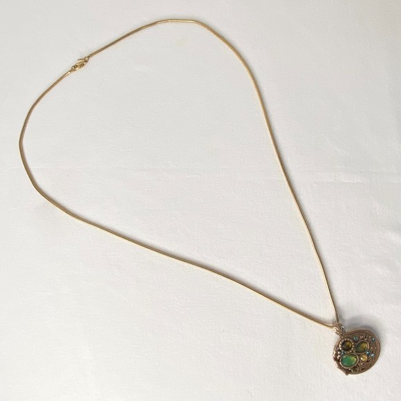 Express Pendant Necklace Gold Tone Multicolor Stone Opera Chain - Picture 2 of 11